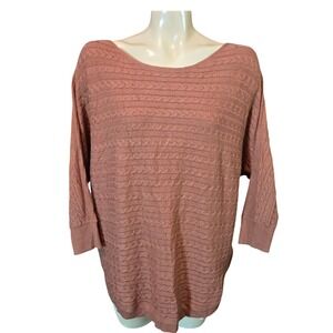 Market&Spruce Cashmere Silk Acrylic Cable Knit Dolman Sleeve Sweater‎ Large Rust